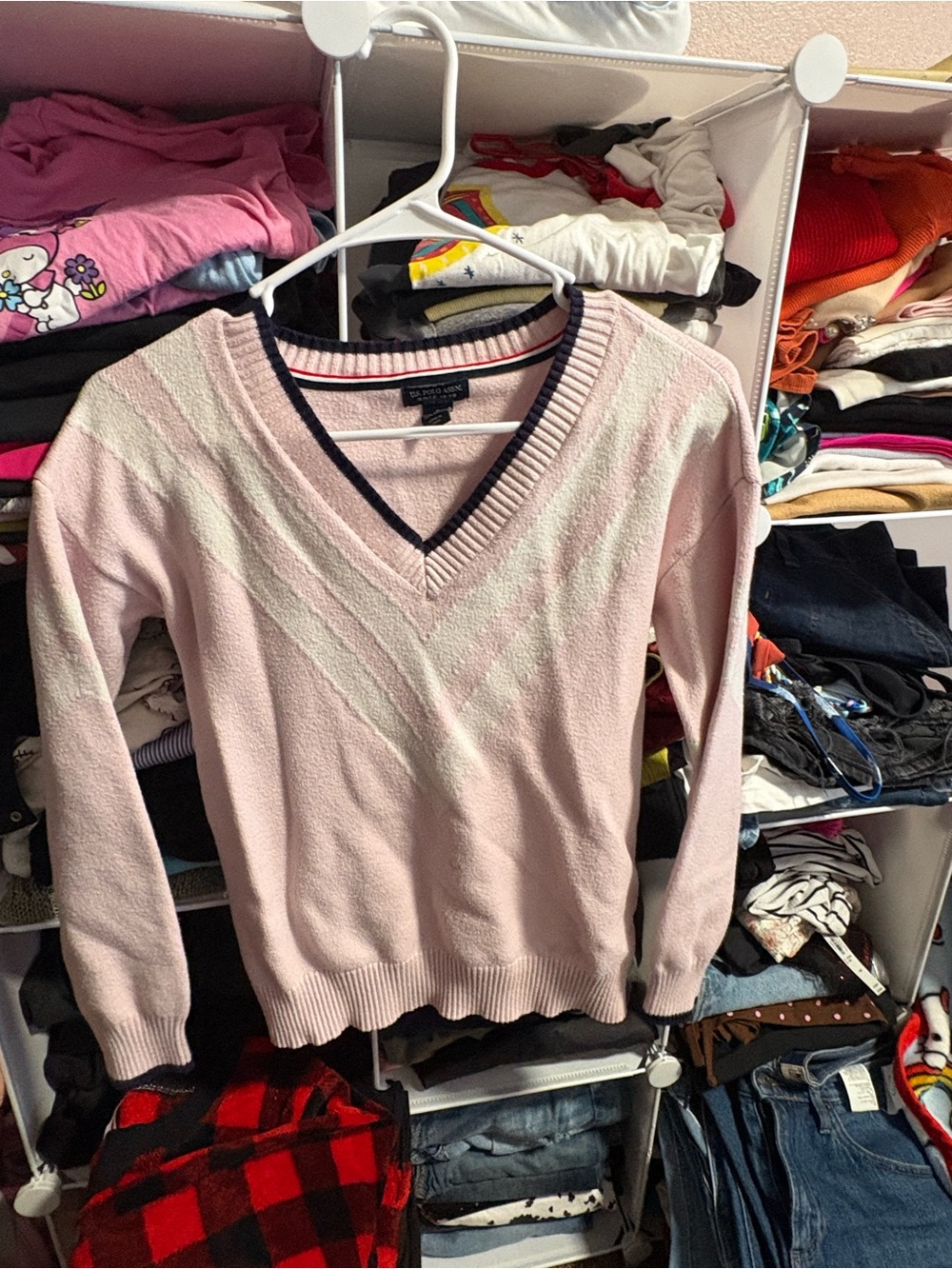 U.S. Polo Assn. Light Pink V-Neck Chevron Knit Sweater